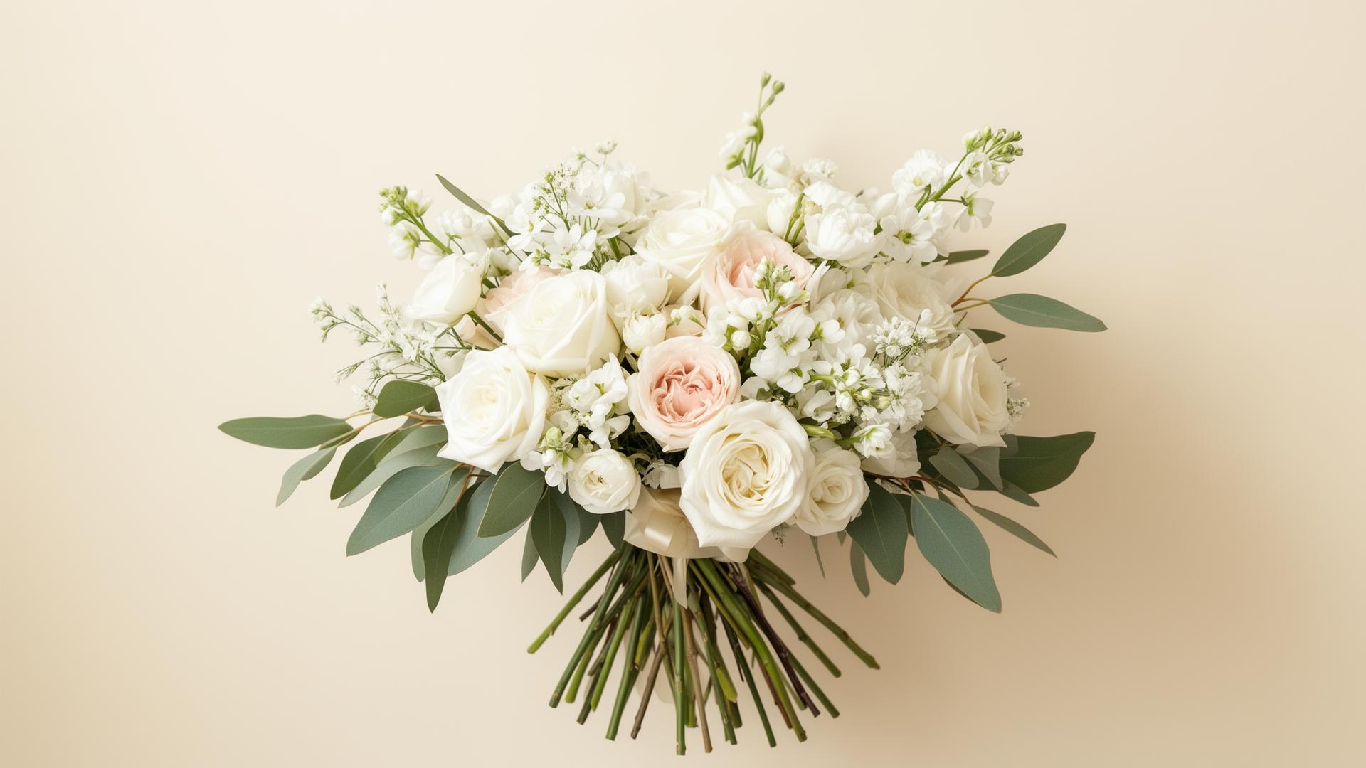 A white and blush floral arrangement ready for delivery
